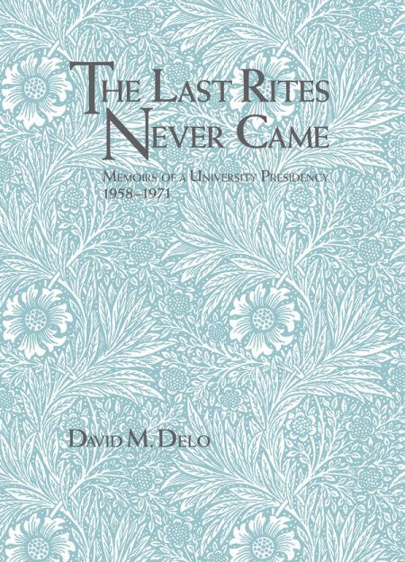 A picture of the cover of the book, The Last Rites Never Came, displaying a blue pattern with flowers.
