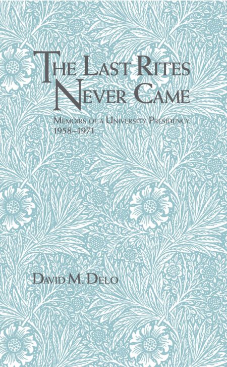A picture of the cover of the book, The Last Rites Never Came, displaying a blue pattern with flowers.