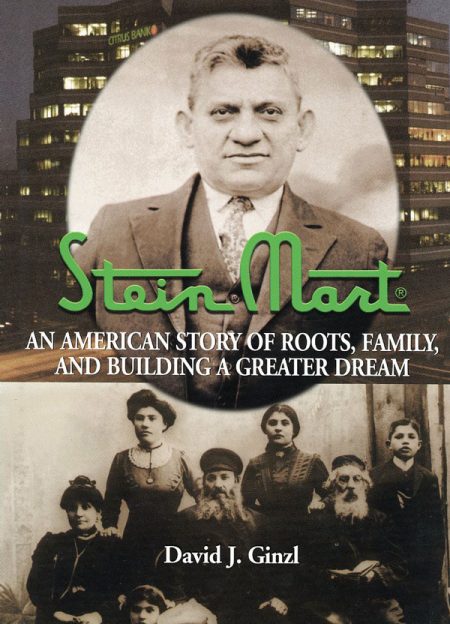 A picture of the cover of the book, Stein Mart, displaying pictures of the Stein family.