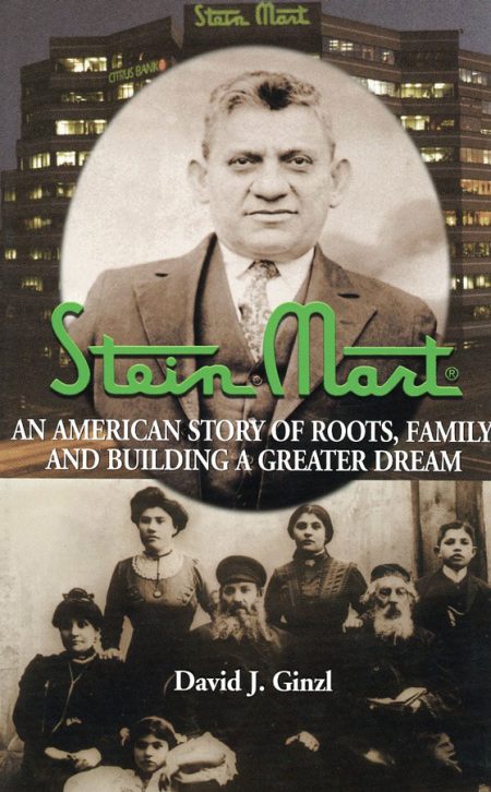 A picture of the cover of the book, Stein Mart, displaying pictures of the Stein family.